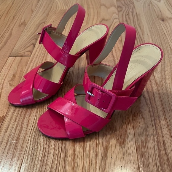 J. Crew Shoes - J. Crew Sydney Hot Pink Patent Leather Block Heel Sandals Size 7